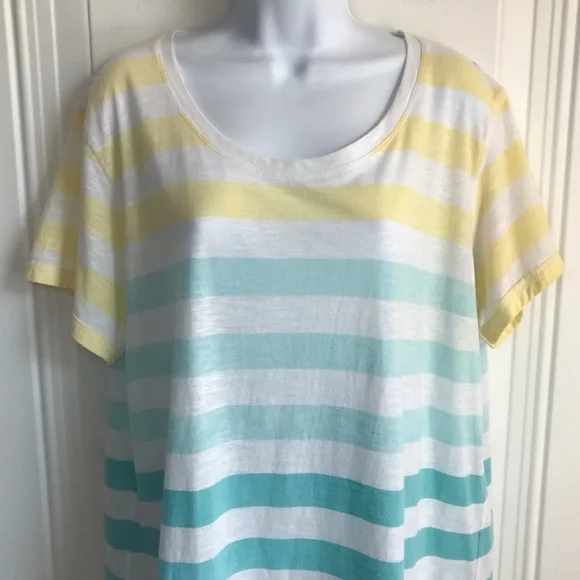 🔴 4/$15 a.n.a Yellow Teal White Stripe Short Sleeve Relaxed Fit T-Shirt size XL - Picture 4 of 14